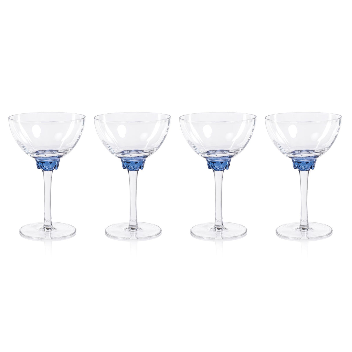 Zodax Sapphire Blue Cambrai Martini / Cocktail Optic Glasses, Set of 4
