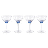 Zodax Sapphire Blue Cambrai Martini / Cocktail Optic Glasses, Set of 4
