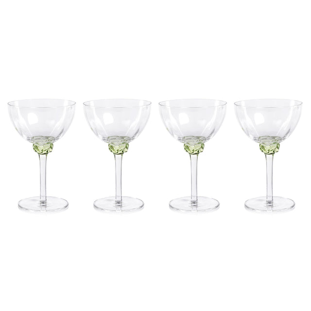 Zodax Lime Cambrai Martini / Cocktail Optic Glasses, Set of 4