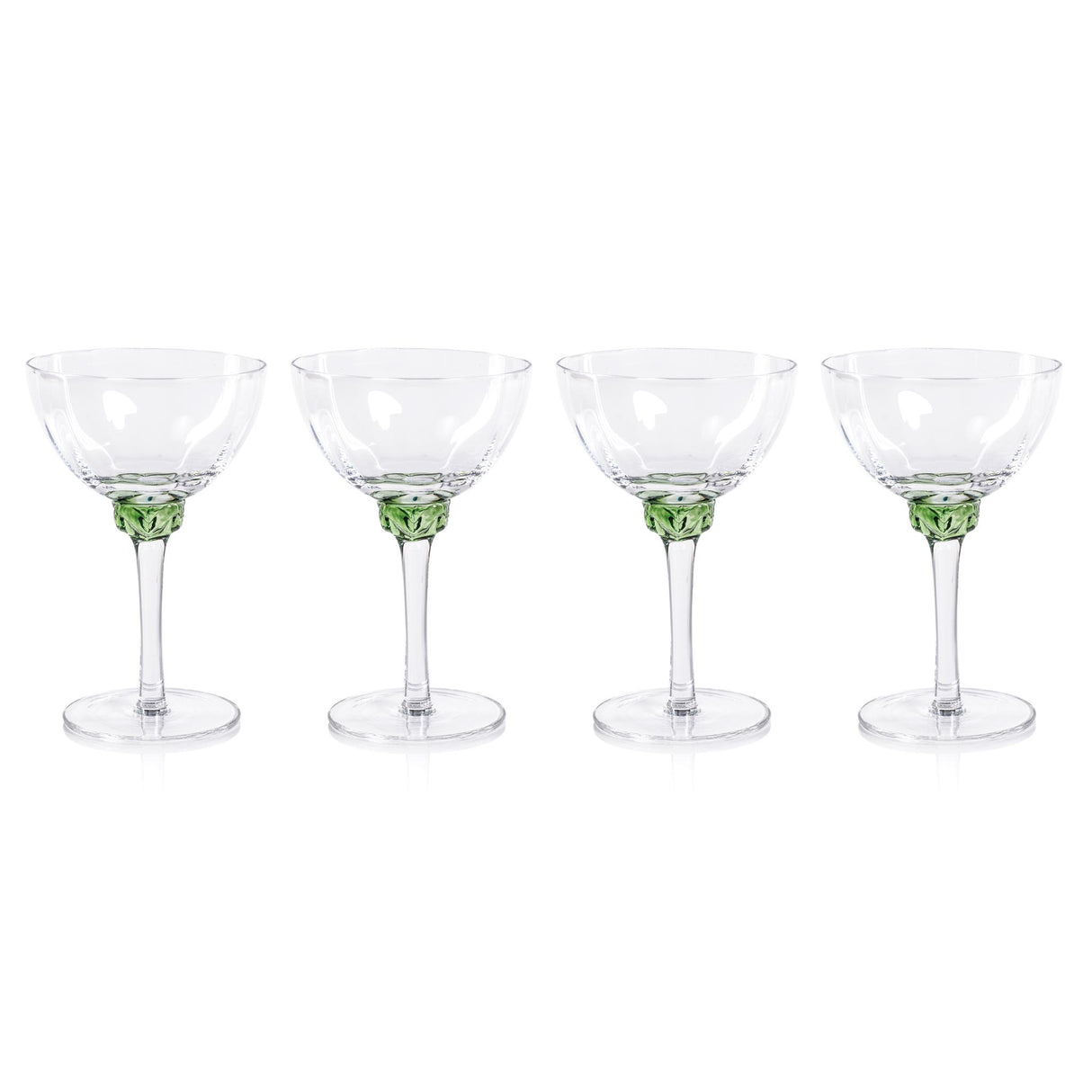 Zodax Verdant Green Cambrai Martini / Cocktail Optic Glasses, Set of 4