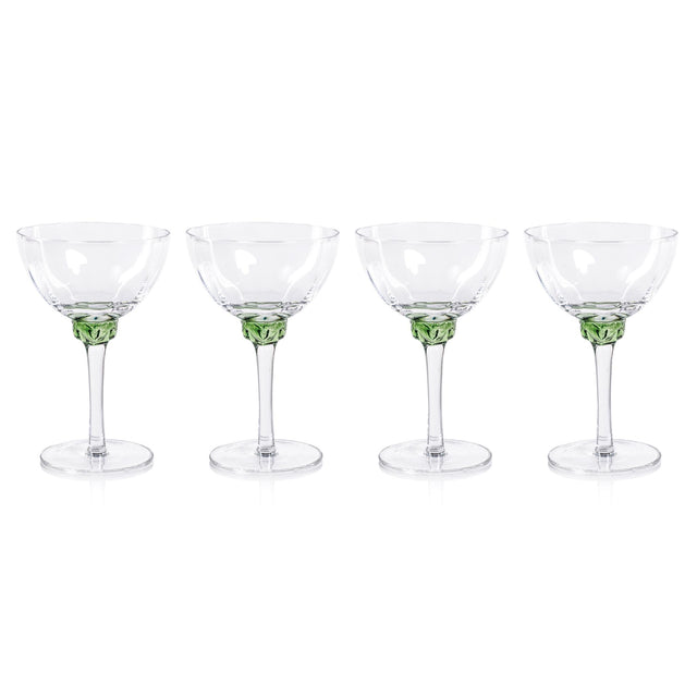 Zodax Verdant Green Cambrai Martini / Cocktail Optic Glasses, Set of 4