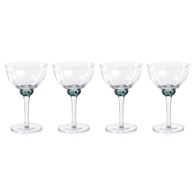 Zodax Sea Green Cambrai Martini / Cocktail Optic Glasses, Set of 4