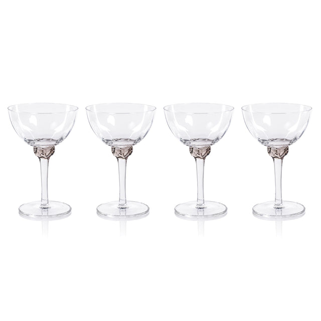 Zodax Smoky Gray Cambrai Martini / Cocktail Optic Glasses, Set of 4