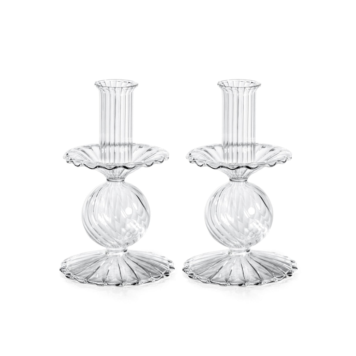 Zodax 6"- Extra Small Sabadell Swirl Glass Taper Candle Holders, Set of 2