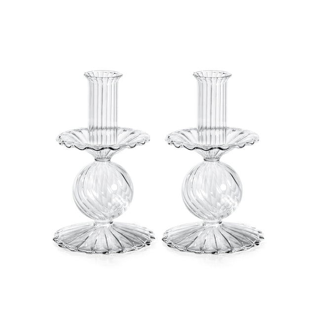 Zodax 6"- Extra Small Sabadell Swirl Glass Taper Candle Holders, Set of 2