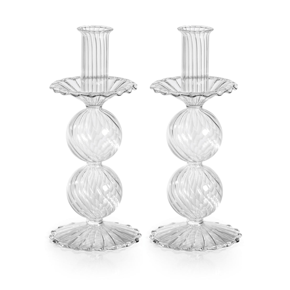 Zodax 8.25"- Small Sabadell Swirl Glass Taper Candle Holders, Set of 2