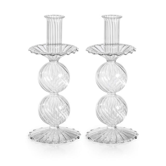 Zodax 8.25"- Small Sabadell Swirl Glass Taper Candle Holders, Set of 2