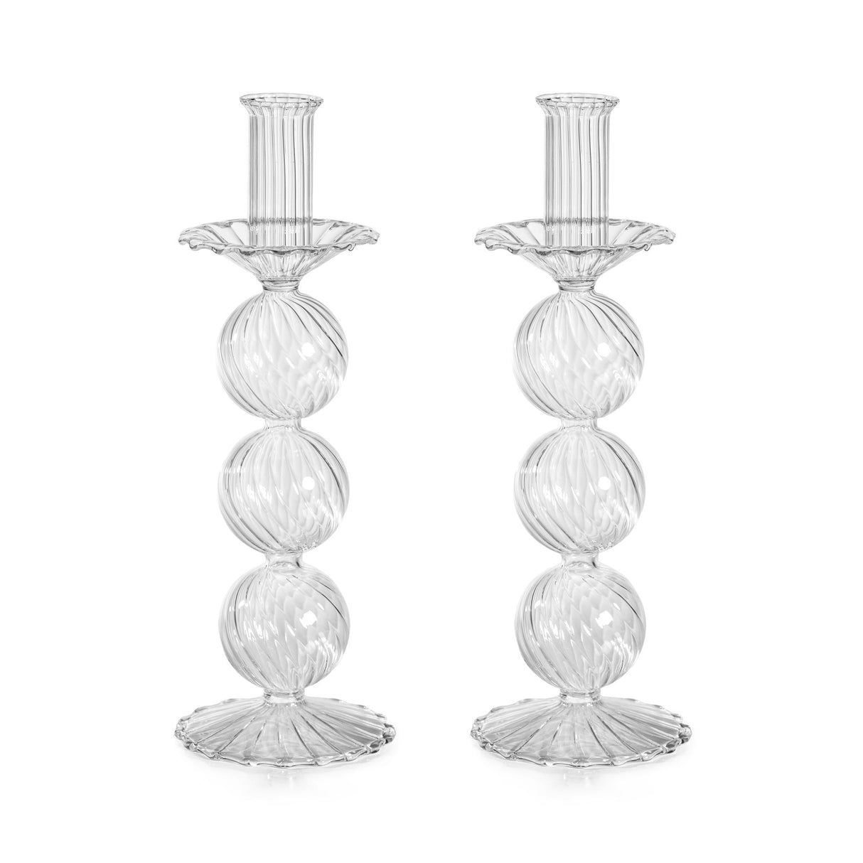 Zodax 10.5"- Medium Sabadell Swirl Glass Taper Candle Holders, Set of 2