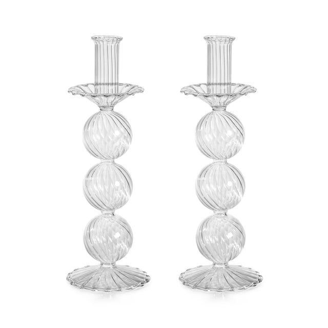 Zodax 10.5"- Medium Sabadell Swirl Glass Taper Candle Holders, Set of 2