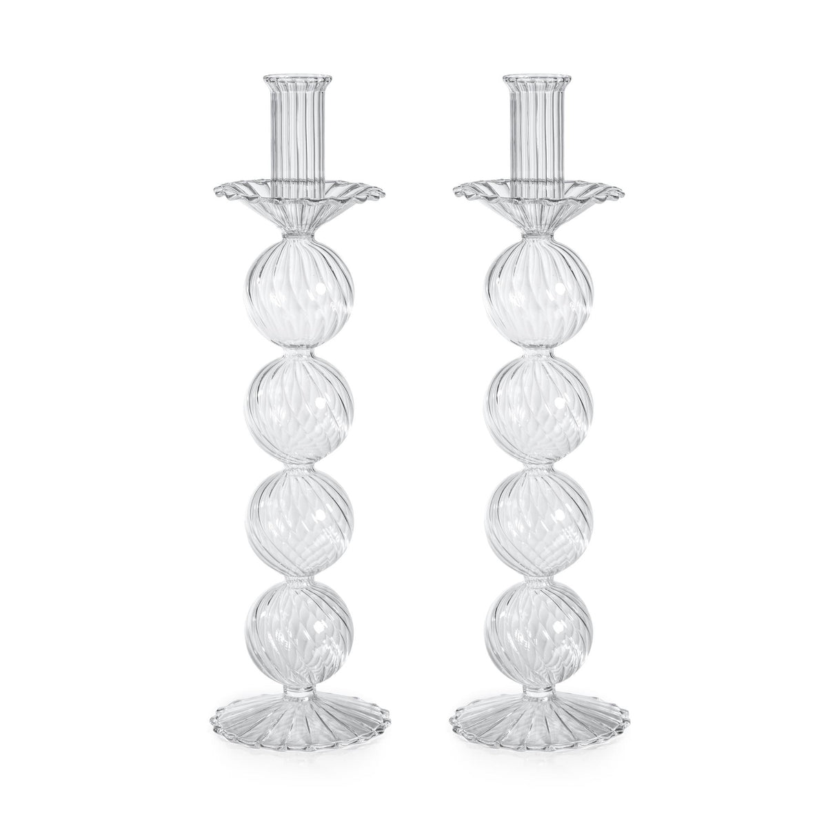 Zodax 13"- Large Sabadell Swirl Glass Taper Candle Holders, Set of 2