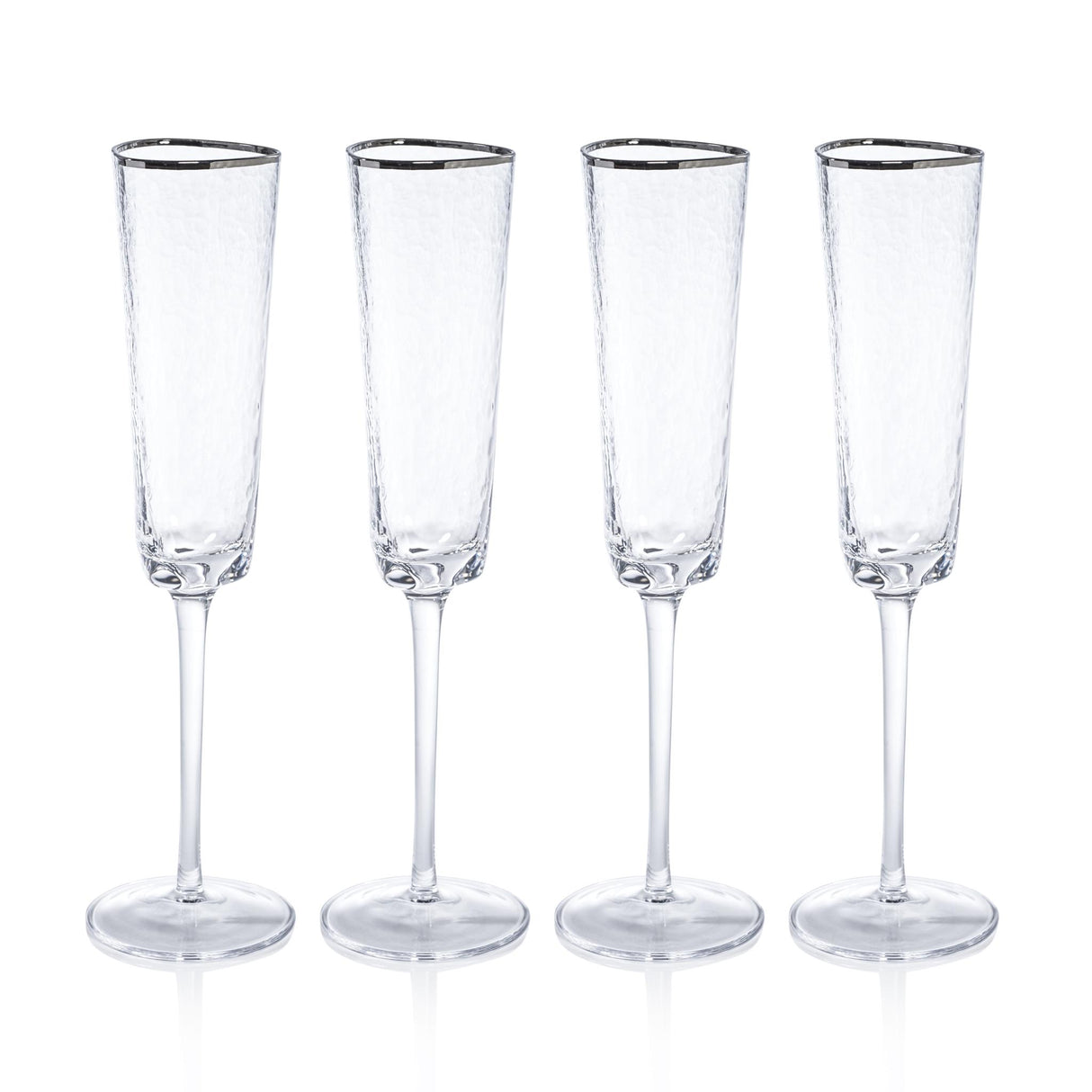 Zodax Kampari Triangular Champagne Flutes  with Platinum Rim, Set of 4