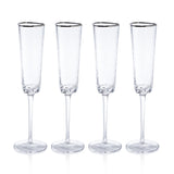 Zodax Kampari Triangular Champagne Flutes  with Platinum Rim, Set of 4