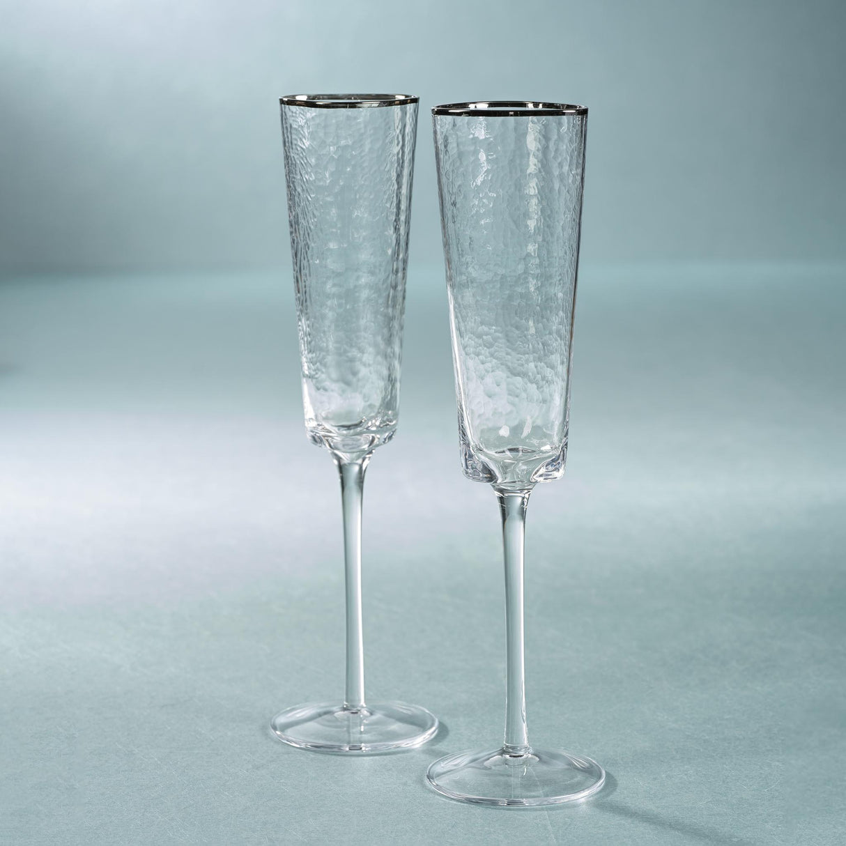 Zodax Kampari Triangular Champagne Flutes  with Platinum Rim, Set of 4
