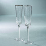 Zodax Kampari Triangular Champagne Flutes  with Platinum Rim, Set of 4
