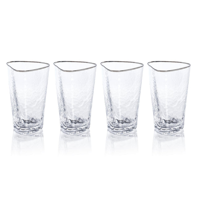 Zodax Kampari Triangular Highball Glasses with Platinum Rim, Set of 4