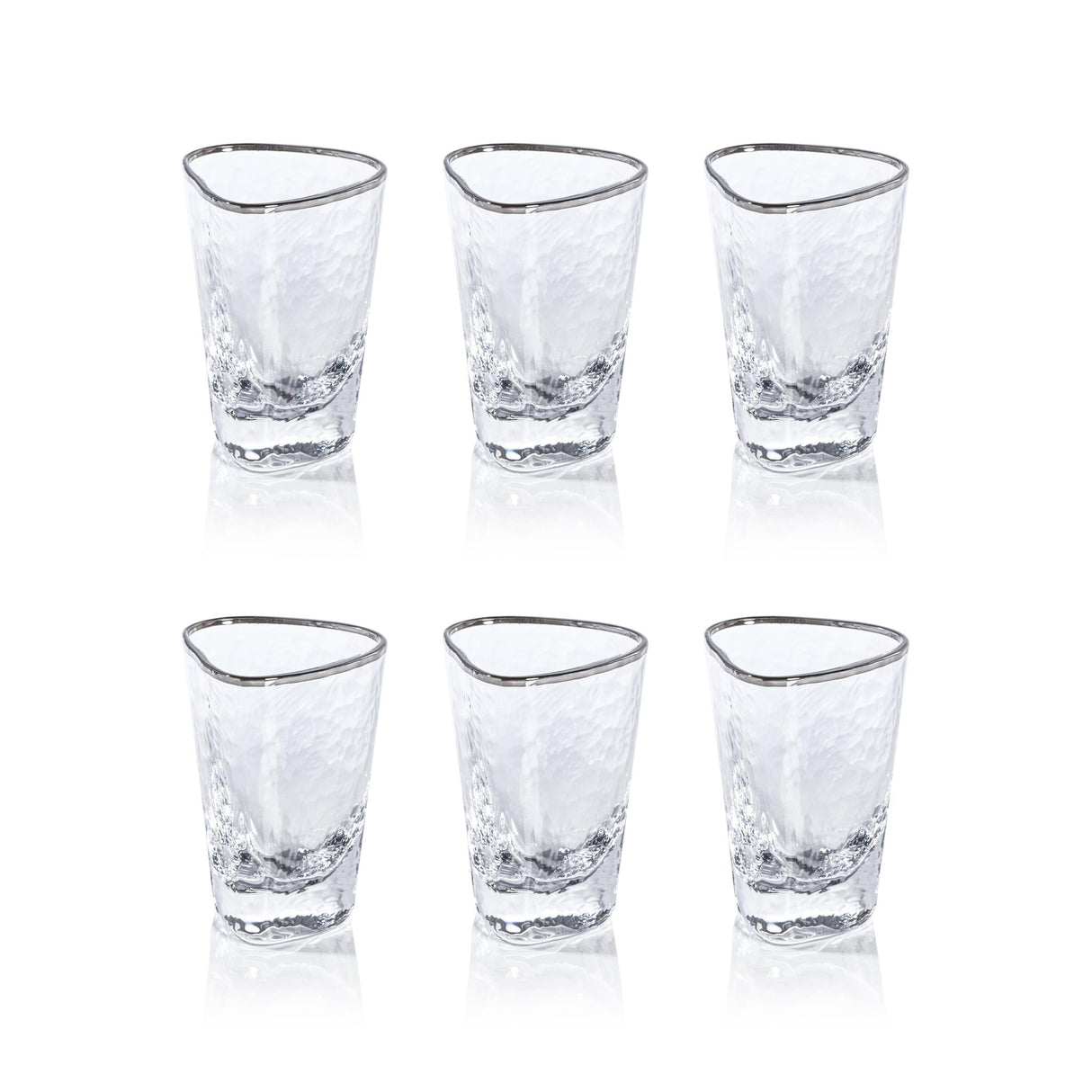 Zodax Kampari Triangular Shot Glasses with Platinum Rim, Set of 6