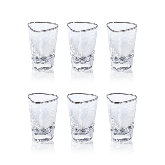 Zodax Kampari Triangular Shot Glasses with Platinum Rim, Set of 6