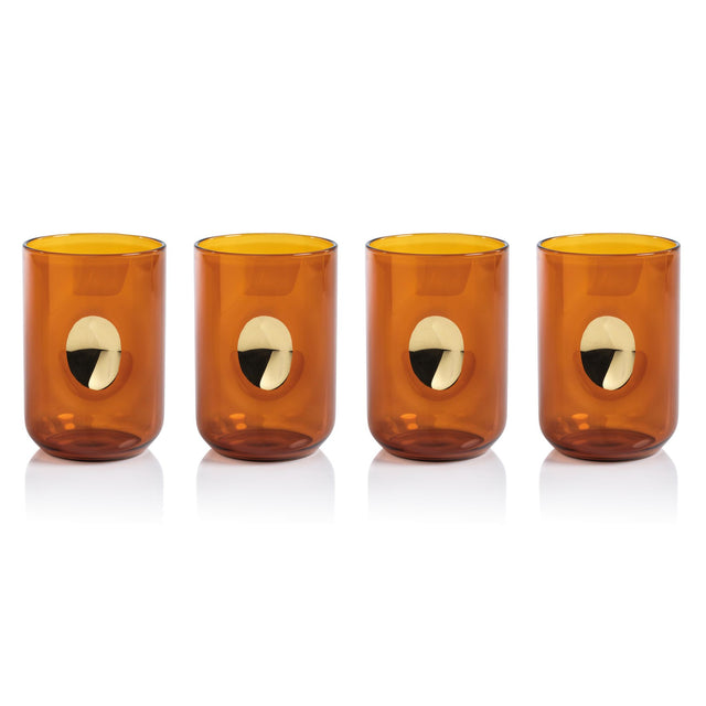 Zodax Desert Amber Ambrosi Tumblers with Gold Accent, Set of 4