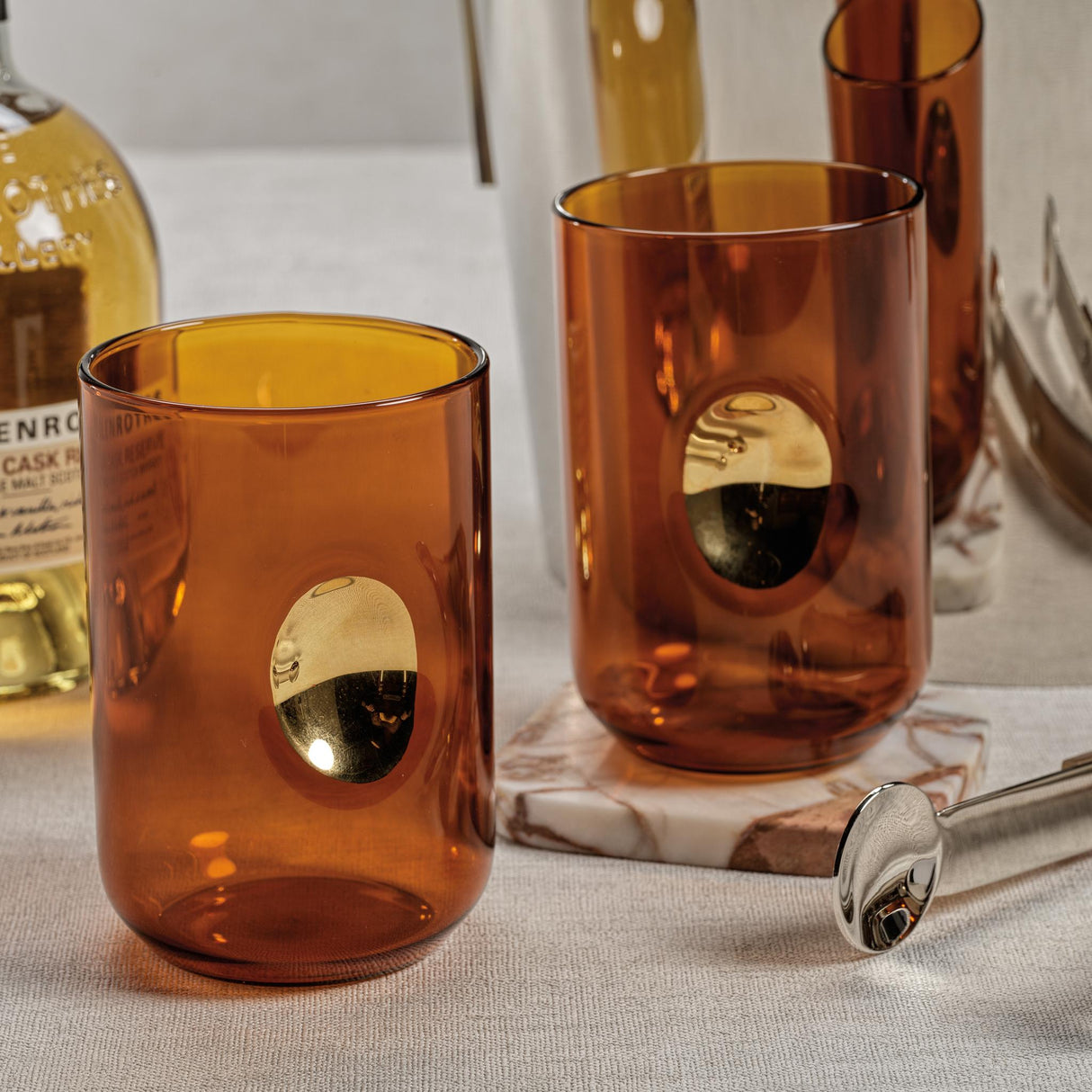 Zodax Desert Amber Ambrosi Tumblers with Gold Accent, Set of 4