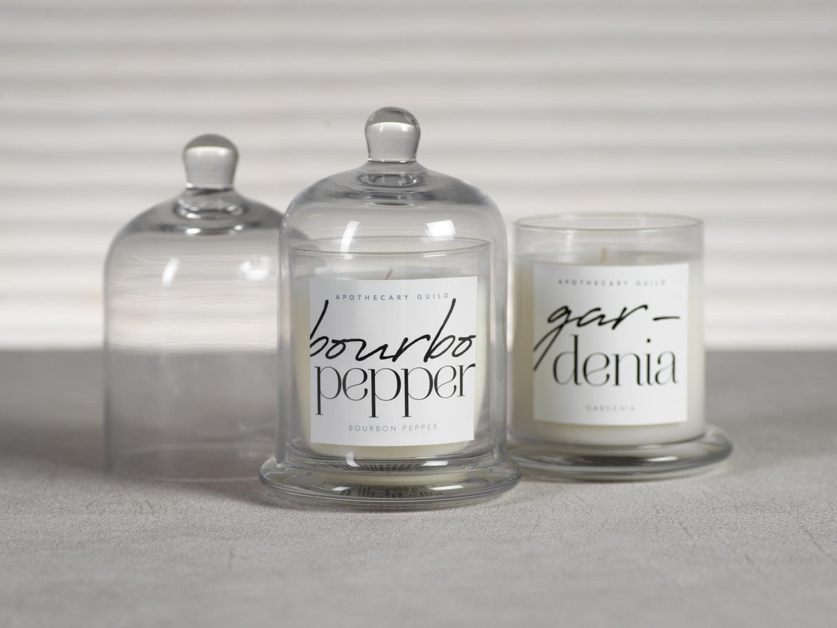 Zodax Bourbon Pepper Scented Candle Jar with Glass Dome