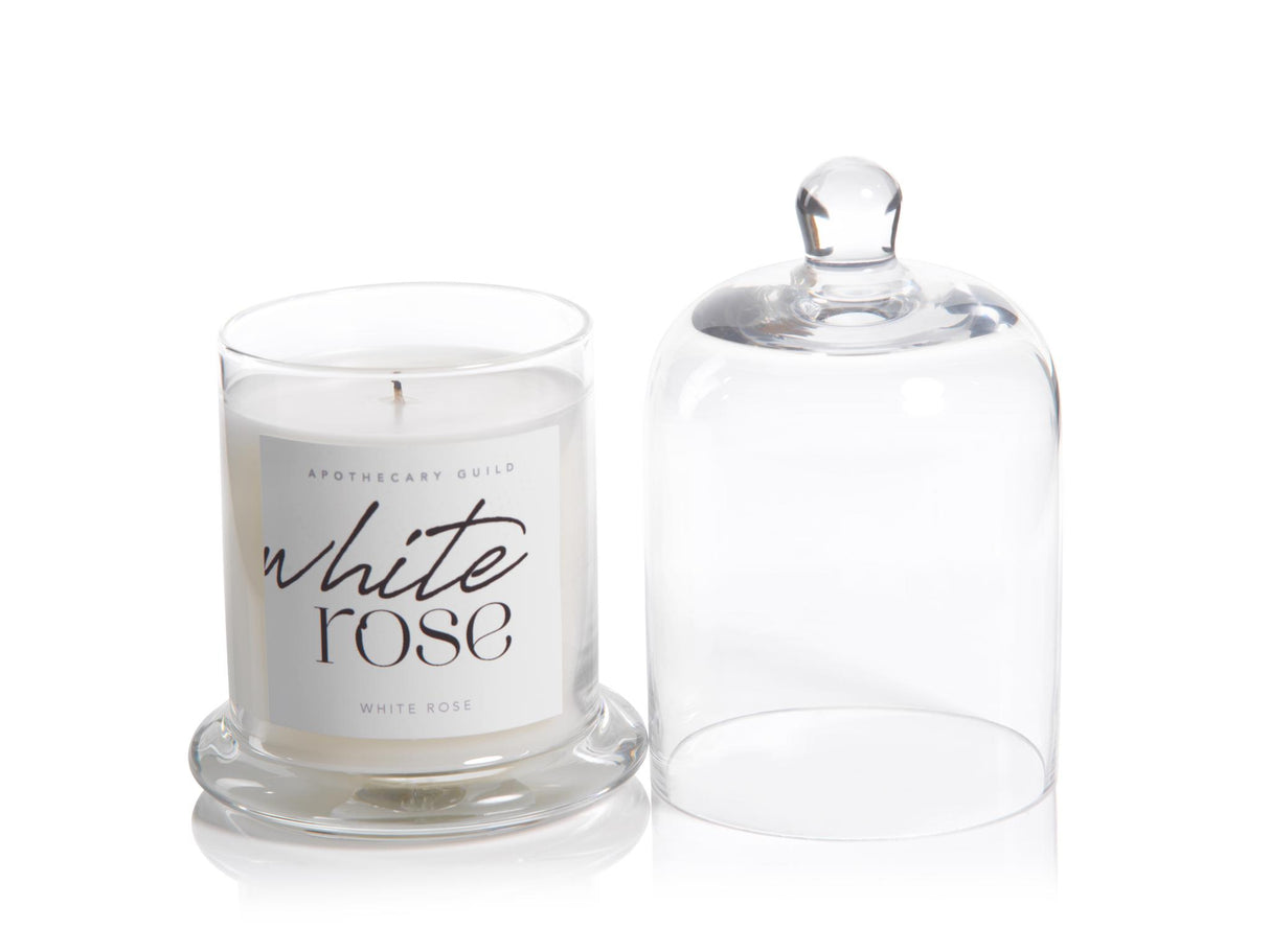 Zodax White Rose Scented Candle Jar with Glass Dome