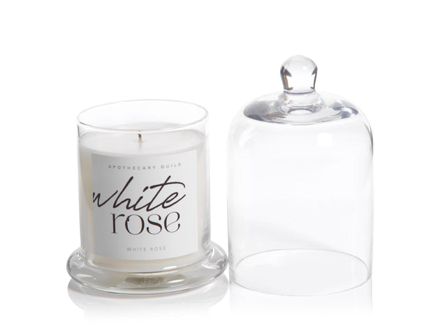 Zodax White Rose Scented Candle Jar with Glass Dome
