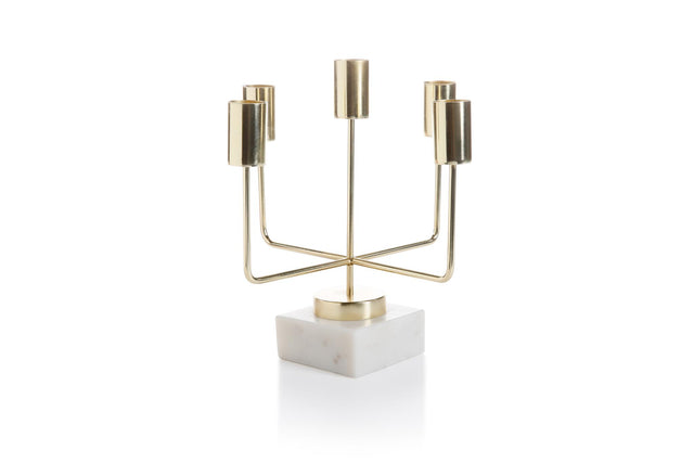 Zodax Mannara Five Tier Brass and Marble Taper Candle Holder