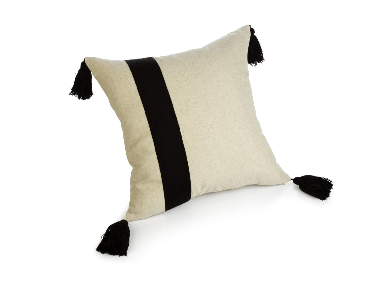 Zodax Black Positano Embroidered Throw Pillow with Tassels, 18" x 18"