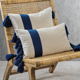 Zodax Dark Blue Positano Embroidered Throw Pillow with Tassels, 12" x 20"