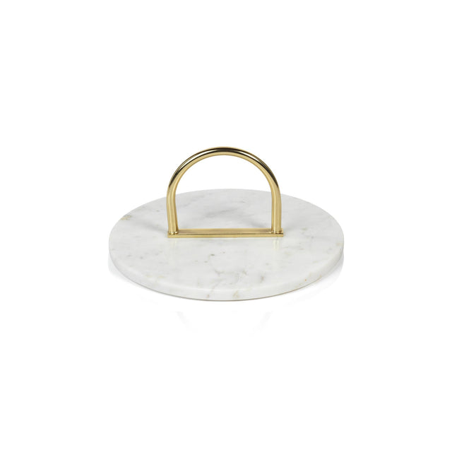 Zodax Ellie Round Marble Serving Tray with Brass Handle