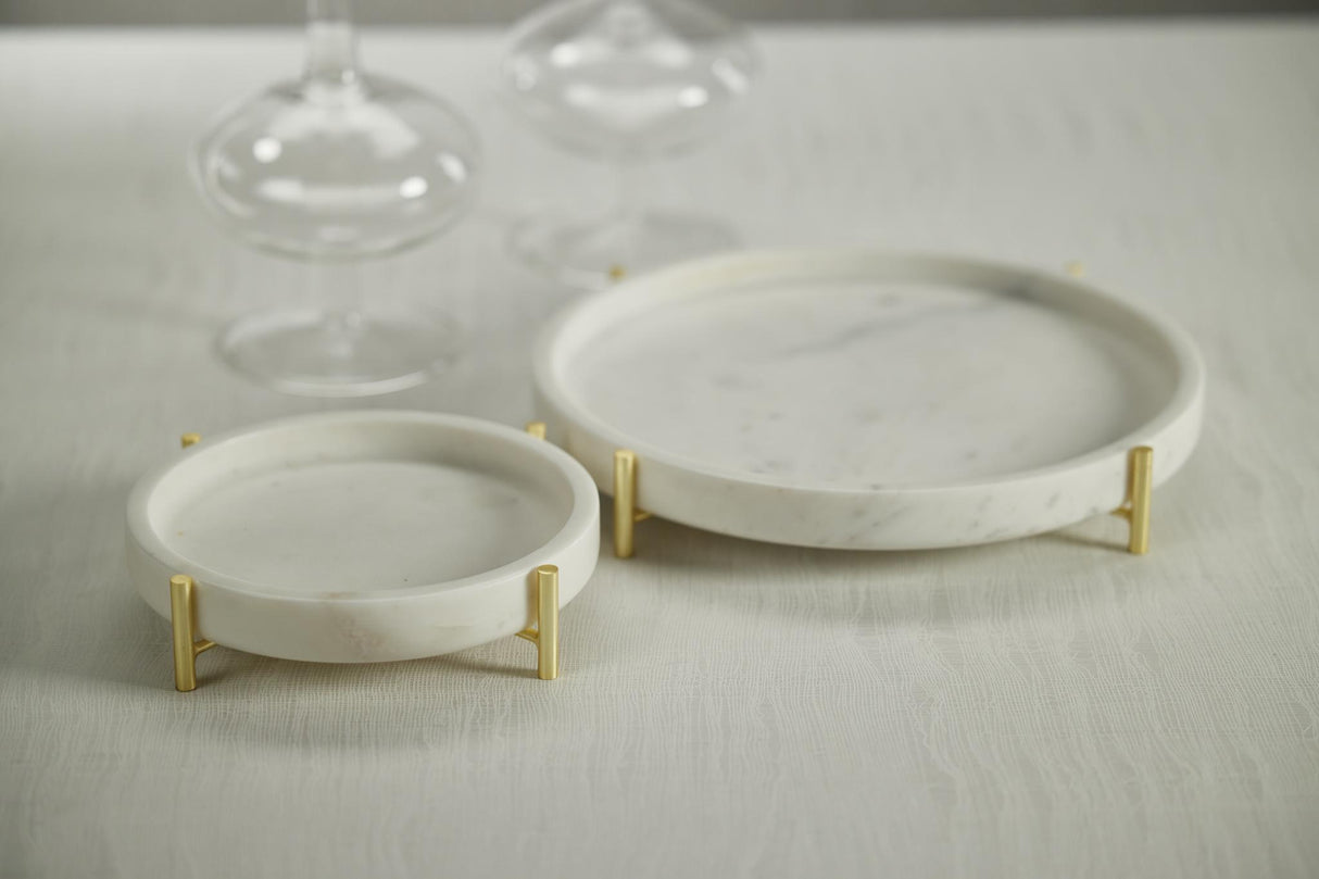 Zodax Large Pordenone Round Marble Tray on Metal Stand