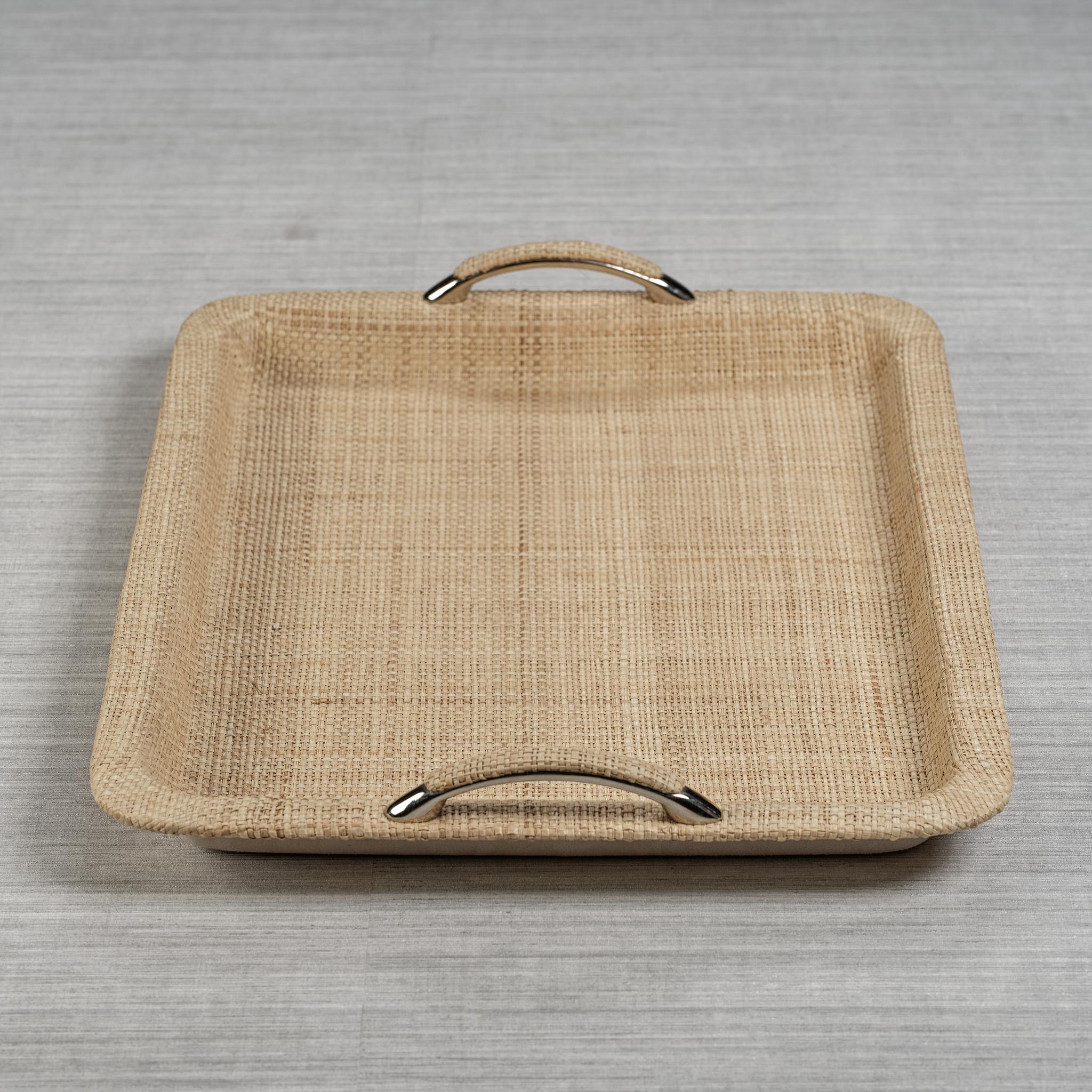 Zodax Large Annecy Raffia and Chambray Serving Tray - Thumbnail 3