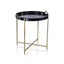 Zodax Blue Harlow Leather with Brass Handles Round Tray on Stand