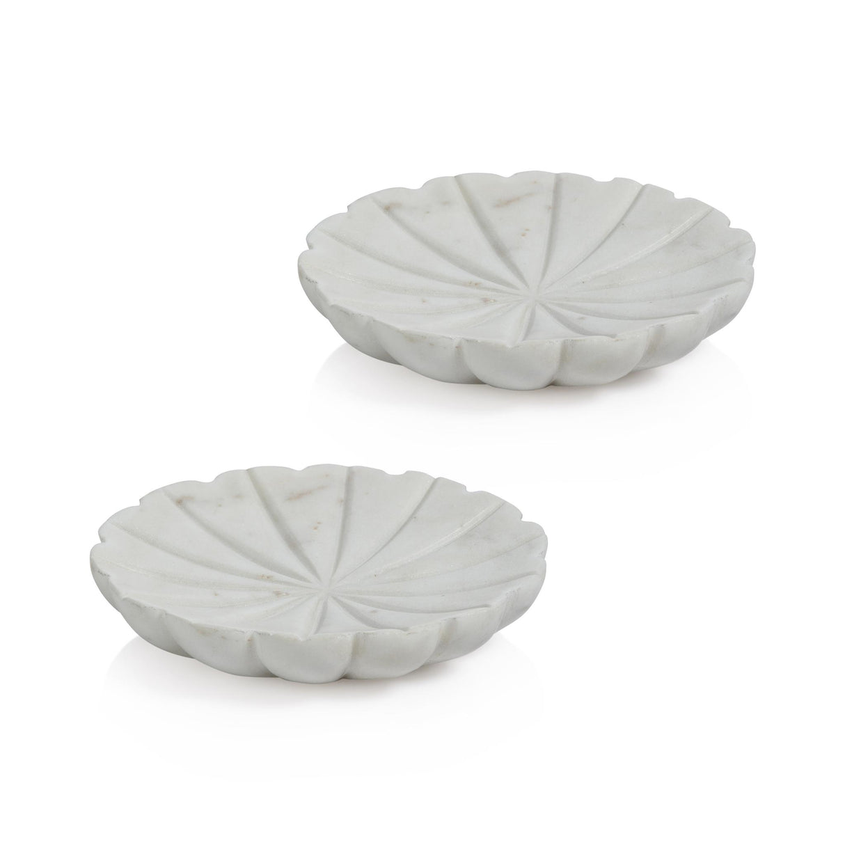 Zodax Marble White Kara 2-Piece Flower Marble Decorative Dish Set