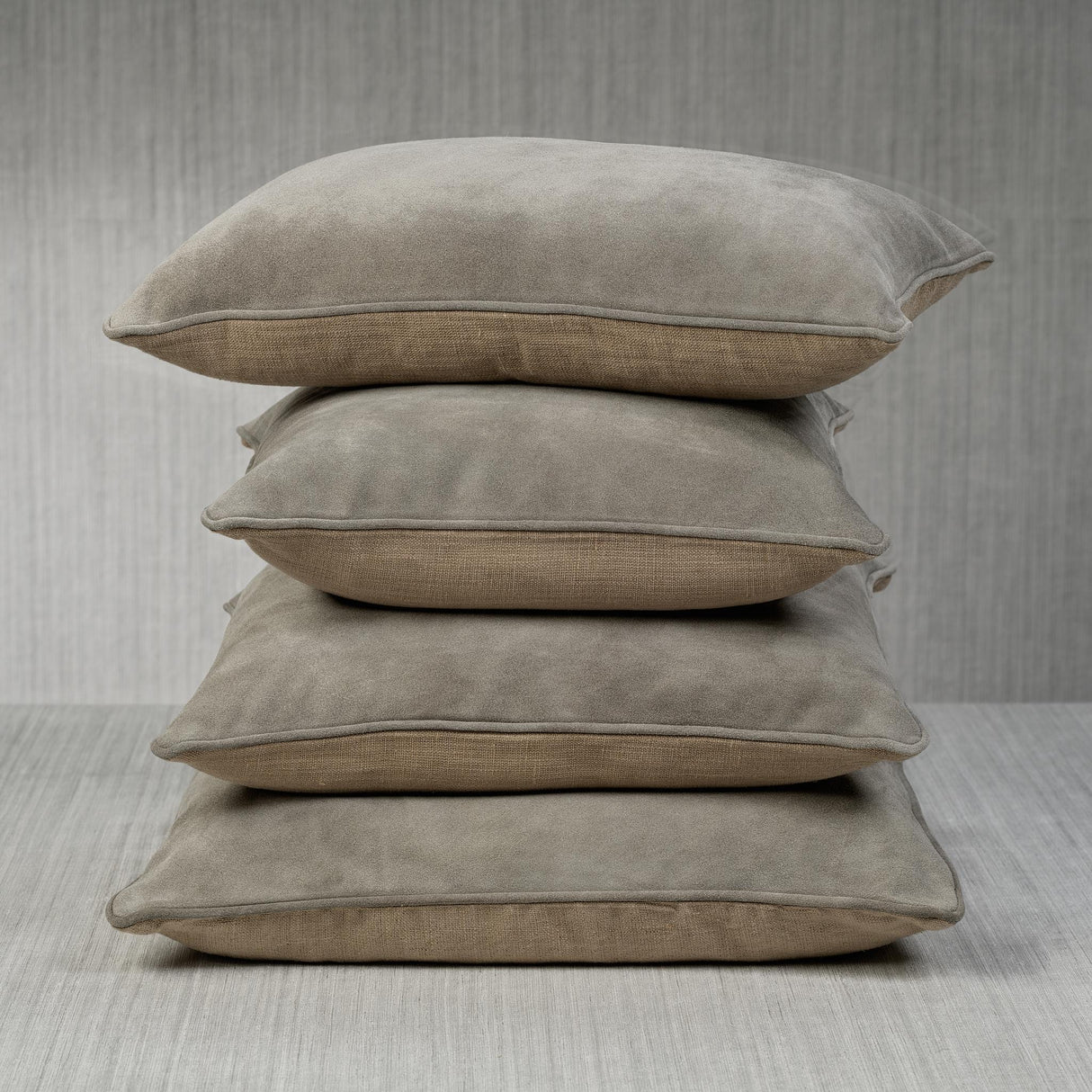 Zodax 16" x 16" Shoreline Gray Carpi Leather & Lux Linen Blend Accent Pillow