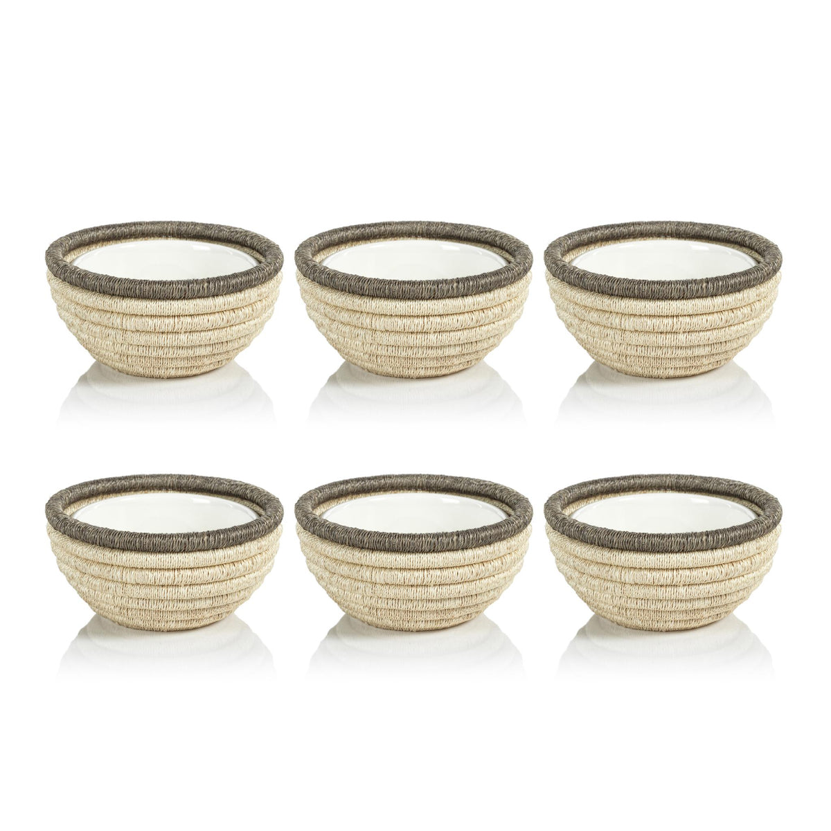 Zodax Taupe Matera 6.25"Coiled Abaca Condiment Bowls, Set of 6