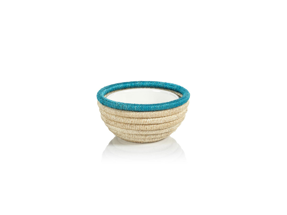 Zodax Turquoise Matera 6.25"Coiled Abaca Condiment Bowls, Set of 6