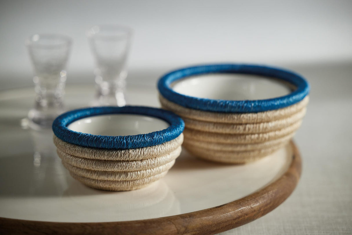 Zodax Turquoise Matera 6.25"Coiled Abaca Condiment Bowls, Set of 6