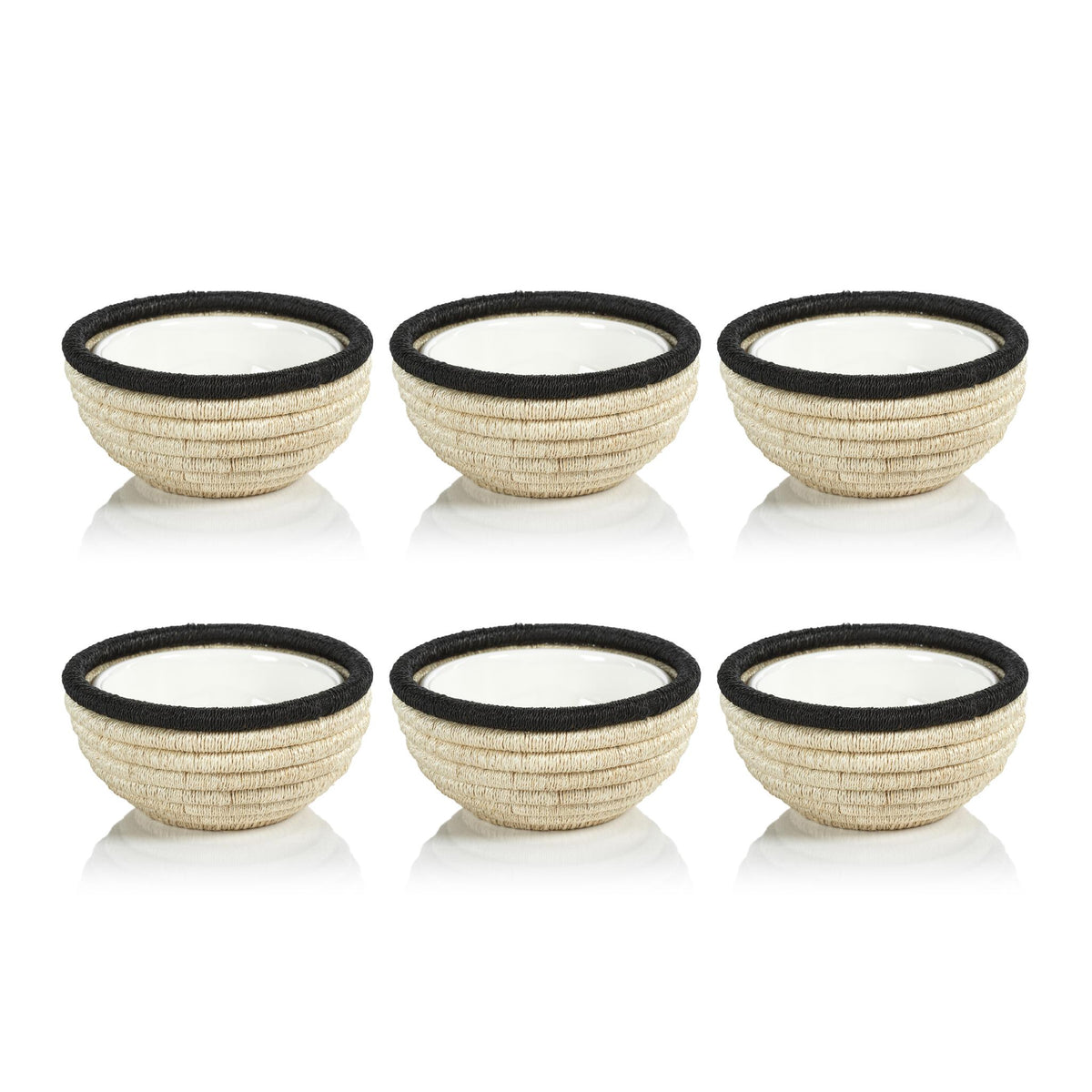Zodax Black Matera 6.25"Coiled Abaca Condiment Bowls, Set of 6