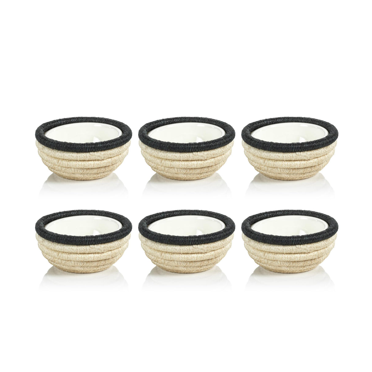 Zodax Black Matera 5.25"Coiled Abaca Condiment Bowls, Set of 6