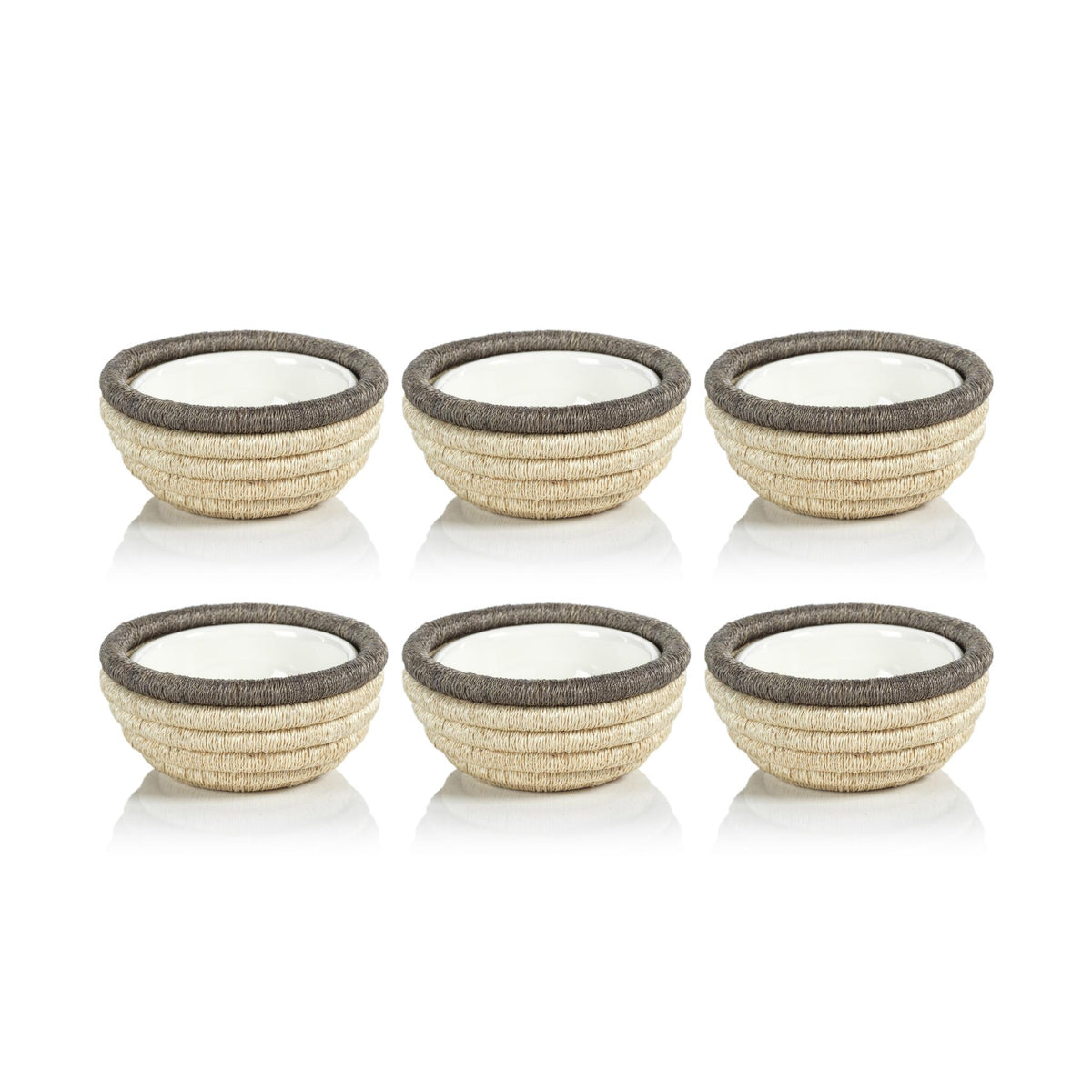 Zodax Taupe Matera 5.25"Coiled Abaca Condiment Bowls, Set of 6