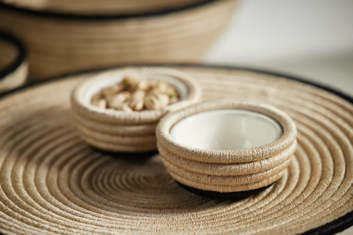 Zodax Matera Coiled Abaca 2-Section Condiment Bowls, Set of 4