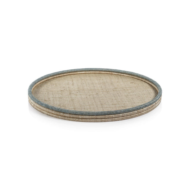 Zodax Medium Round Laloma Coiled Rattan & Abaca Serving Tray