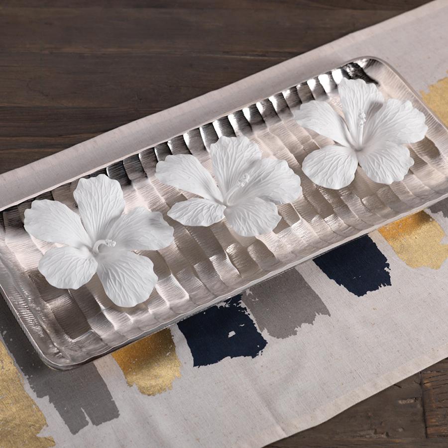 Zodax White Bone China Hibiscus Flower Wall & Table Dcor, Set of 3