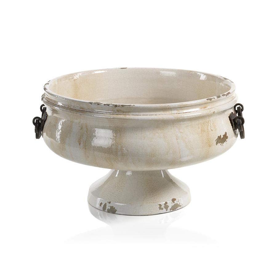Zodax 16-Inch Wide Corsica Pedestal Bowl with Iron Handle