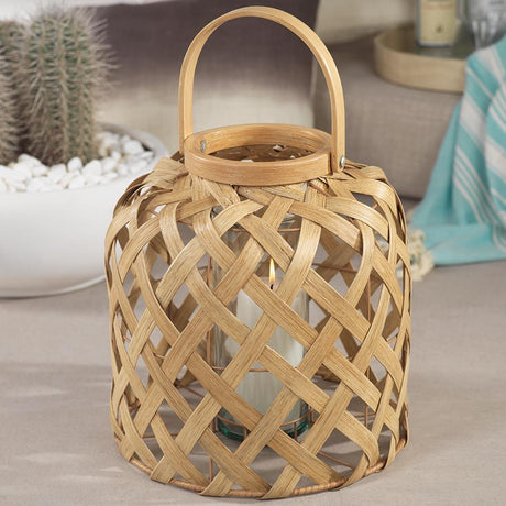 Zodax Samar 13" Tall Flatcore Rattan Decorative Lantern