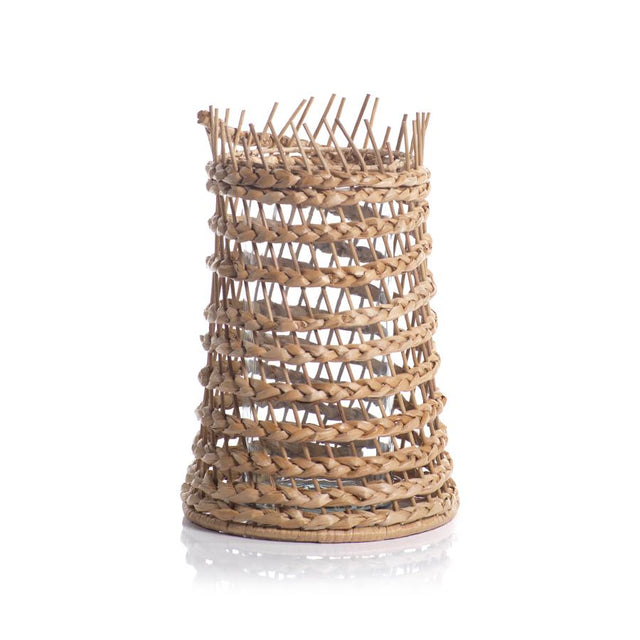 Zodax Palaui 15.5" Tall Seagrass Braided Hurricane Candle Holder