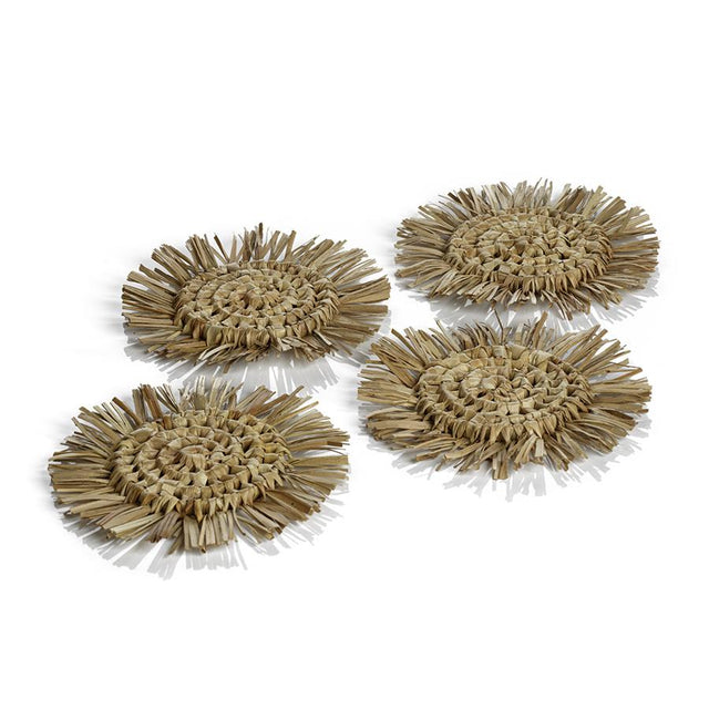 Zodax 4-Piece Set Balmy Pandan Fringed Coaster, Case of 6