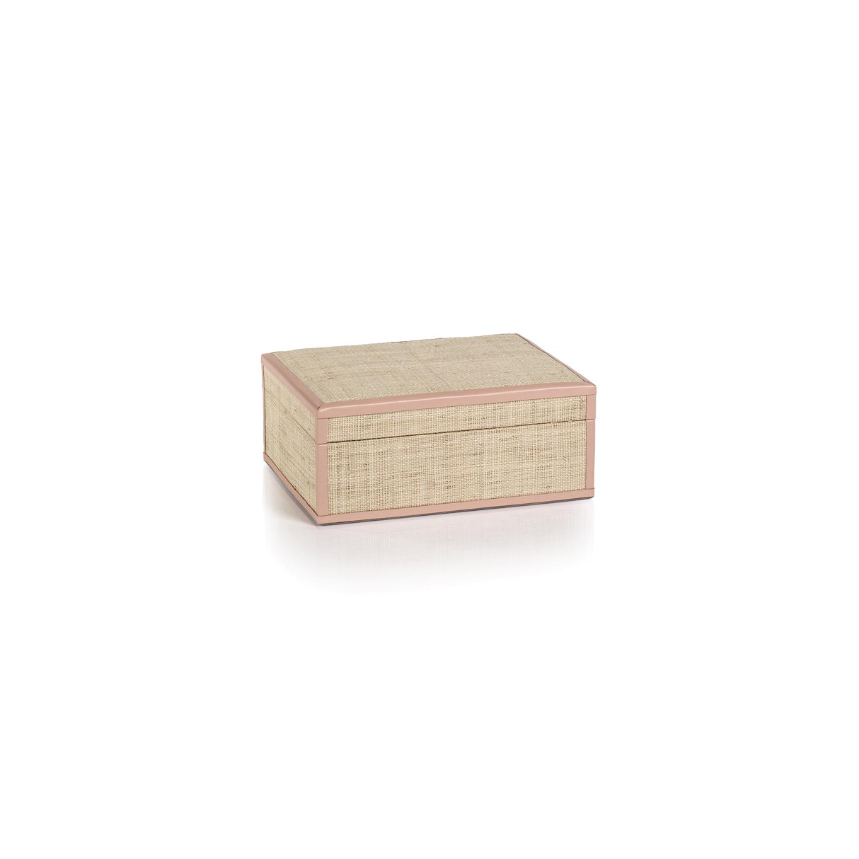 Zodax Small Pink Leather Trim Reggio Natural Fiber Raffia Decorative Box