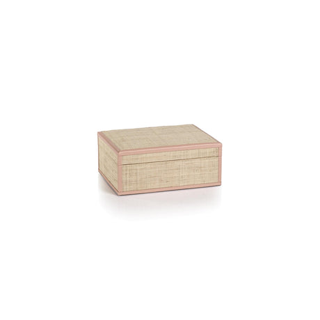 Zodax Small Pink Leather Trim Reggio Natural Fiber Raffia Decorative Box